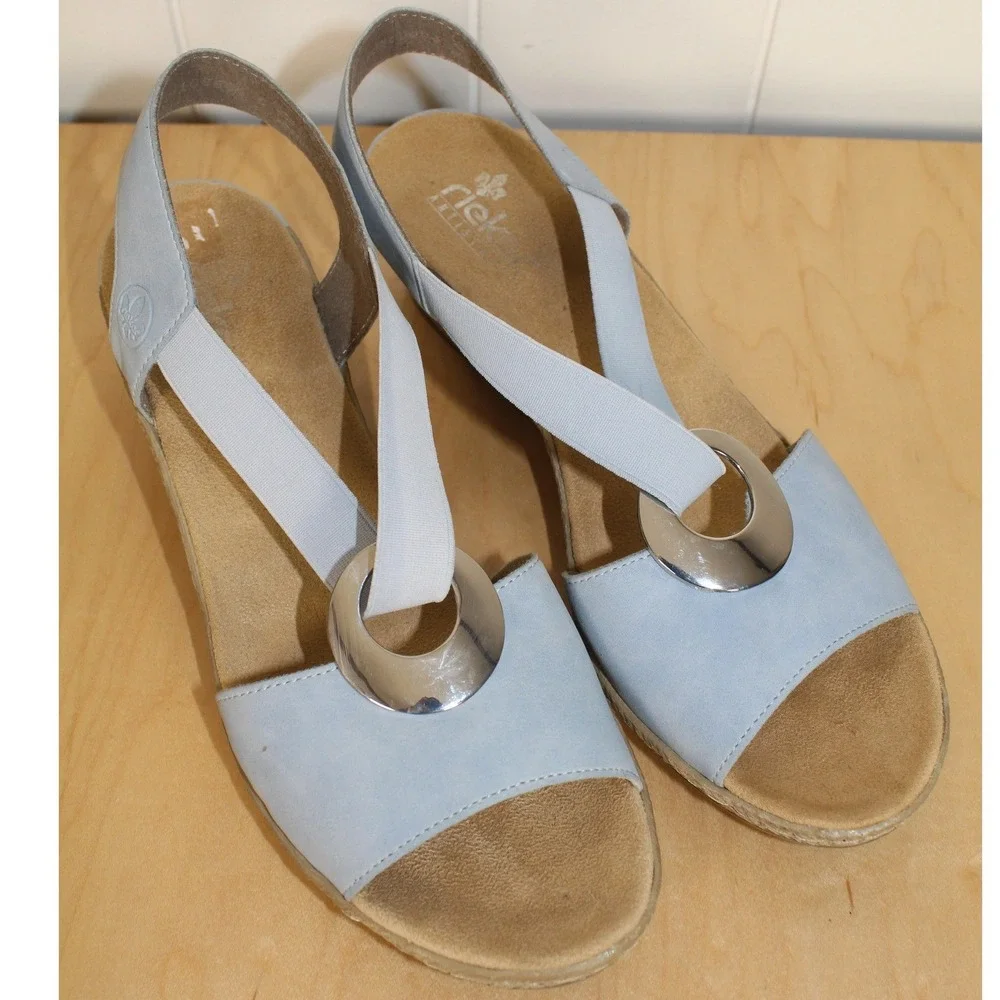 Rieker Women's H6 Wedge Heeled Ankle Strap Wedge Sandals, Aqua, Size EU 41/US 10